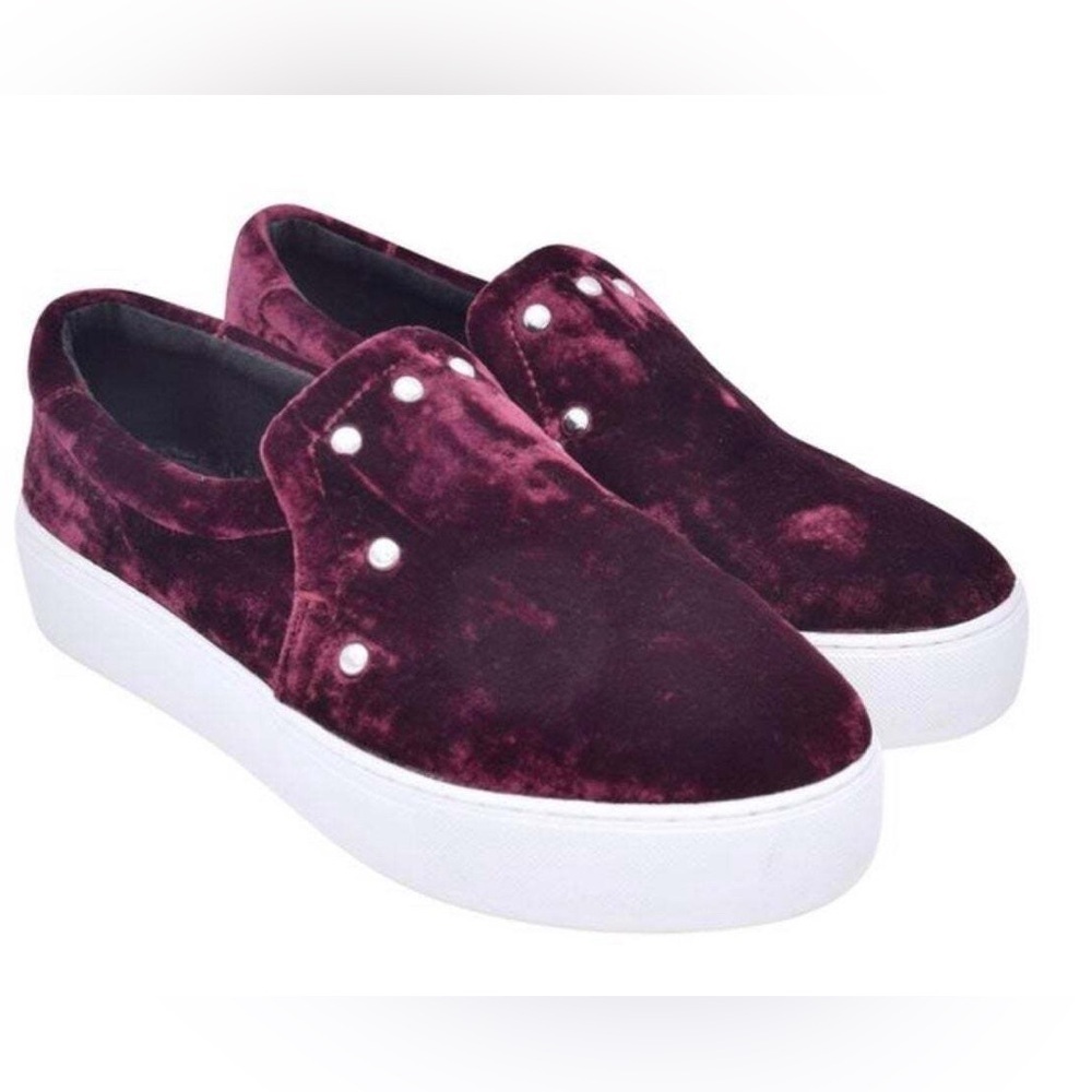 🎉 EUC Rebecca Minkoff Platform Burgundy Velvet Studded Loafers size 8.5